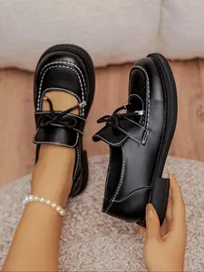 2026 New Jk Uniform Shoes for Women, Bow Mary Jane Flats, Thick Sole College Style Small Leather Shoes, Versatile Single Shoes, Charming Bow Accent