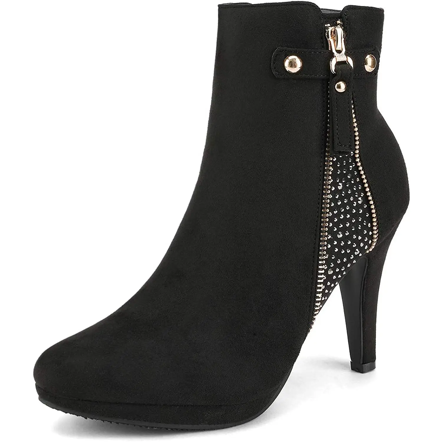 Dream Pairs Women's Stylish Pointed Toe Stiletto Ankle Boots - Women's Footwear with Rhinestone Detail, Soft Faux Fur Lining, High Heels, Decor, Elegant