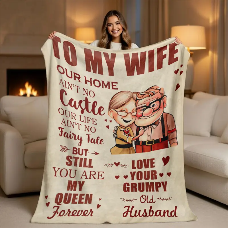 Flannel Blanket - Cute Movie-Inspired Couple Throw, Personalized Lettered Message Large Wrap Blanket, Heartwarming Birthday Keepsake Gift for Wife from Husband, Personalized Blankets, Lettered Blankets