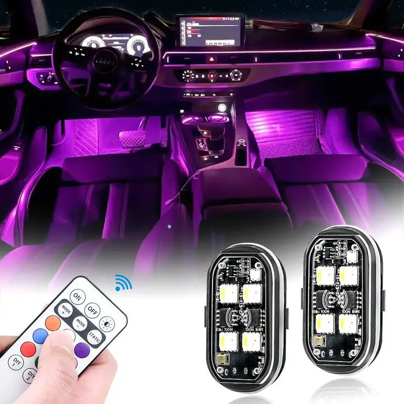 2pcs/4pcs/6pcs Wireless LED Strobe Lights for Cars Rechargeable Anti Collision Warning Lights, Cool Car Stuff for Auto Interior Upgrade with Batteries