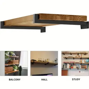 1PC  Floating Shelf Brackets, Heavy-Duty Industrial Shelf Brackets, Black Metal Shelf Brackets, Wall Mounted Brackets, Multi-Functional Shelf Accessories