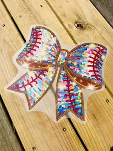 Baseball Themed Glam Bow - Direct Print Film Transfer for T-Shirts, Cotton, Polyester & Blends - High-Quality DTF Print
