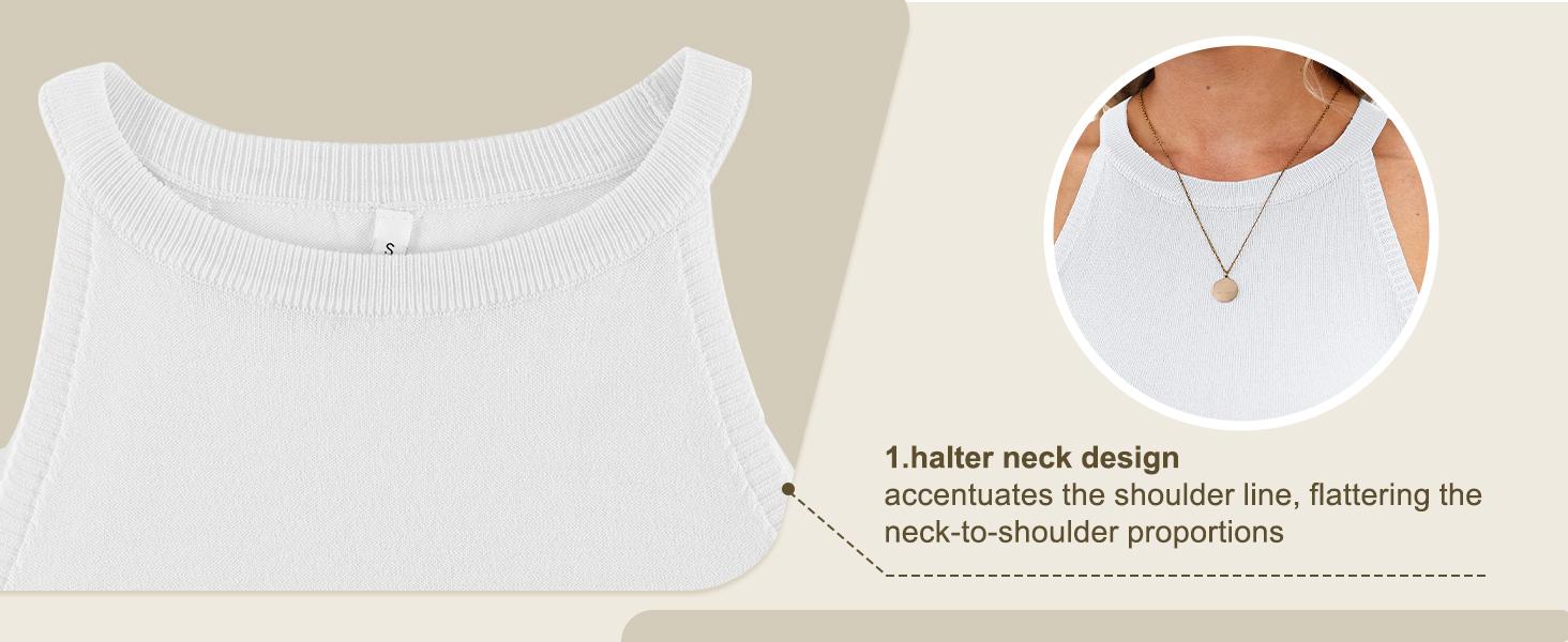 Womens Summer Crochet Crop Tank Tops Sleeveless Halter Neck Ruffle Hem Knit Sweater Vest