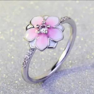 High Quality Silver Plated Pink Daisy Ring (Size 5, 6, 7, 8, 9, 10) FAST SHIPPING!