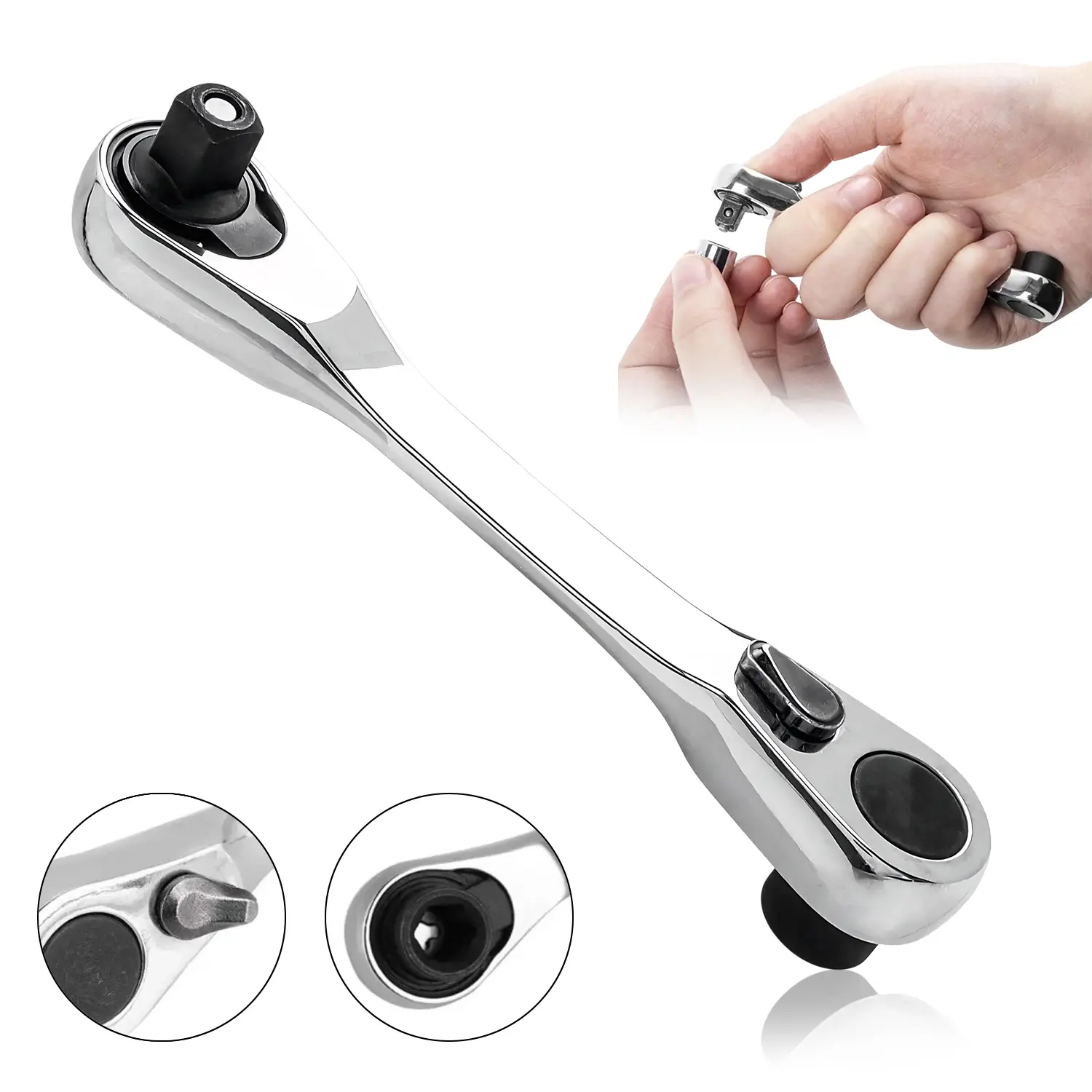 1/4 Inch Mini Double Head Ratchet Wrench, 72 Tooth 5 Degree Quick Release Drive Socket Ratchet, Silver Portable Practical Hand Tool Accessories