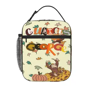 Curious George Thickened Thermal Insulated Lunch Bag Stain Resistant Handbag with Smooth Zipper Insulated Curious George Lunch Box Bag and Curious George Lunch Tote Perfect Gift for Kids Students School Picnic and Travel