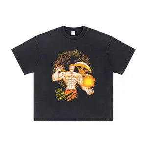 Men's Unisex Escanor 7 Deadly Sins Pride Sin Vintage Washed Thick Oversized Ribbed Short-Sleeve Round Neck Soft Heavy Cotton Streetwear Top, Gift for Anime Manga Fans