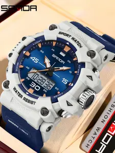 Sanda New Style Teenage Trend Watch, Dual Display Multifunctional Sports Waterproof Luminous Student Electronic Watch, Quartz Waterproof Watch