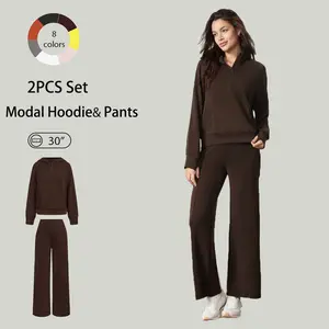 GLOWMODE 2PCS Modal Silk Touch Hoodie and 30" Wide Leg Pants Set TikTokShopBlackFriday