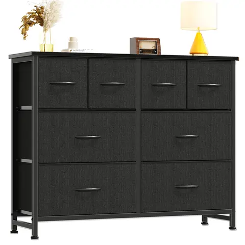 Sweetcrispy 8-Drawer Sort Fabric Chest of Drawers - Wood Top, Metal Frame, Sliding Door Storage Cabinet Chest, Cupboards Cabinets Dresser for Bedroom, Living Room Indoor Furniture