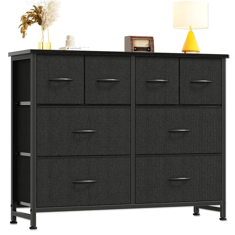 Sweetcrispy 8-Drawer Sort Fabric Chest of Drawers - Wood Top, Metal Frame, Sliding Door Storage Cabinet Chest, Cupboards Cabinets Dresser for Bedroom, Living Room Indoor Furniture