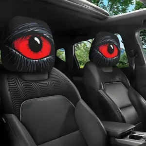 2-Pack Red Devil Eye Car Headrest Covers – Gothic Red & Black Design, Washable Universal Fit, Durable & Stylish Protection for Most Cars, Perfect for Halloween & Themed Car Interiors