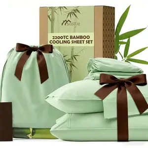4-Piece Bamboo Bed Sheet Set - Cooling, Soft & Breathable Bedding with Deep Pockets up to 18", Includes Pillowcases