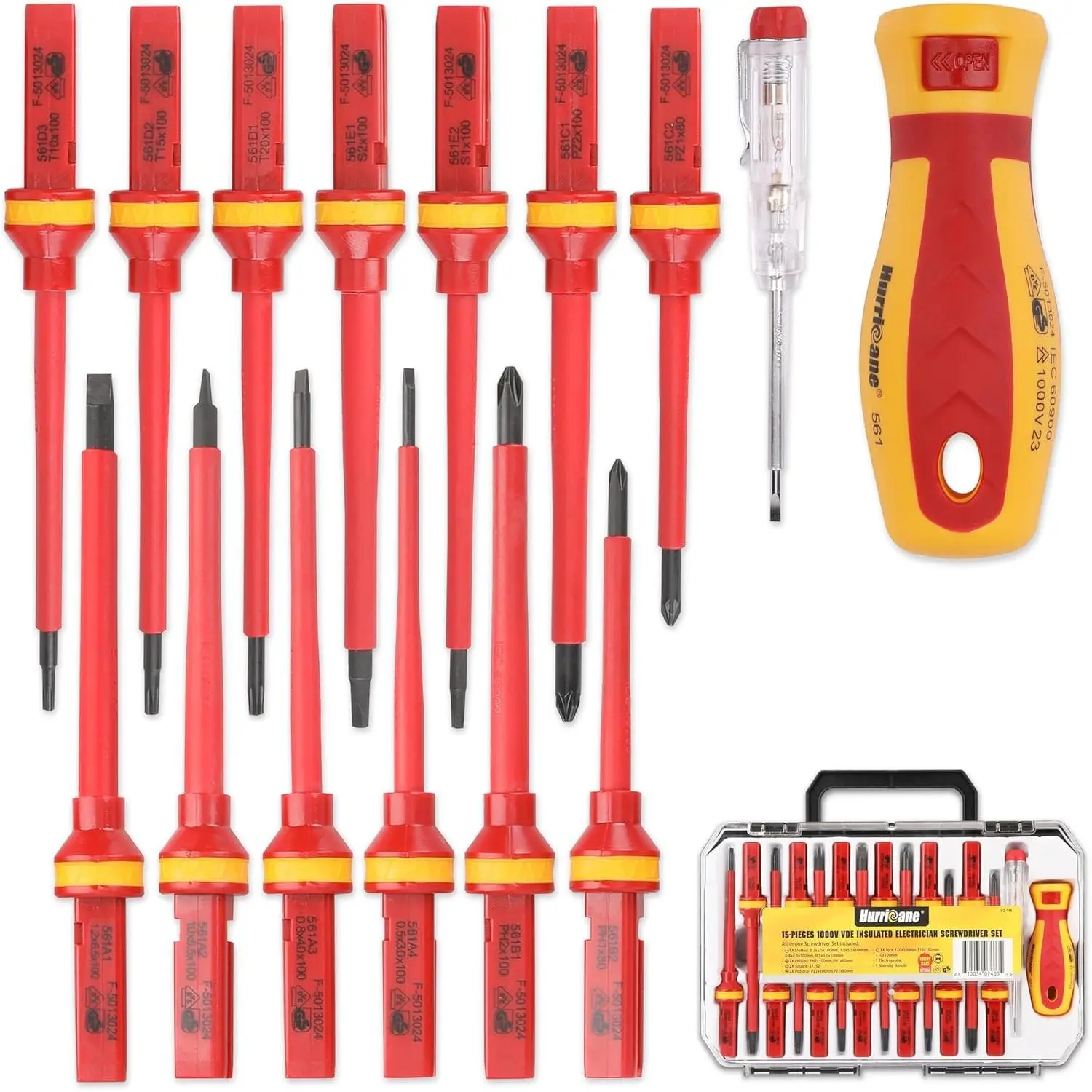 1000V Insulated Screwdriver Set, 15pc All-in-1 Professional Insulated Electrician Screwdriver Set CR-V Magnetic Robertson Square Phillips Slotted Pozi Torx Insulated Electrician Tool Kit