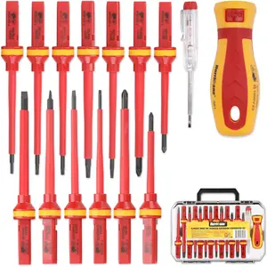 1000V Insulated Screwdriver Set, 15pc All-in-1 Professional Insulated Electrician Screwdriver Set CR-V Magnetic Robertson Square Phillips Slotted Pozi Torx Insulated Electrician Tool Kit