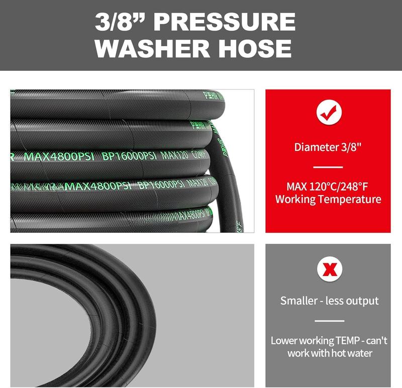 3/8" Washer Hose 50 FT for Cold and Hot Water Max 248F with Quick Connect, 4800psi Kink Resistant Industry Grade Steel Wire Braided Synthetic Rubber Jacket with 2 M22 14mm Adapter Set 3/8" Washer Hose 50 FT for Cold and Hot Water Max 248F with Quick Connect, 4800psi Kink Resistant Industry Grade Steel Wire Braided Synthetic Rubber Jacket with 2 M22 14mm Adapter Set