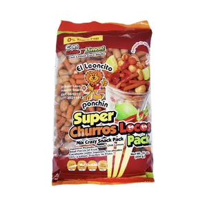Super Churros Locos Pack Mix Crazy Snack Pack With Chili Lemon corn Stick By Leoncito 16 Oz.