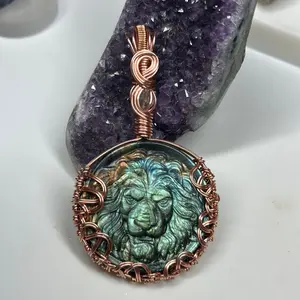 Lion Head Pendants made with Copper - Handmade, cord necklace included