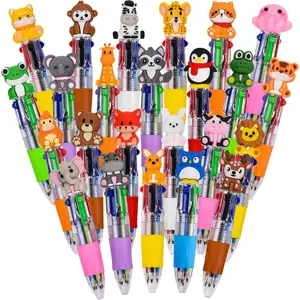 24 count  Multicolor Pen in  Cartoon Cute Fun 4-in-1 Cute Pens Bulk Kawaii Cow Monkeys Penguins Tigers Lions Foxes and Rabbits Shape Cool Ballpoint Pens for Fun Gifts