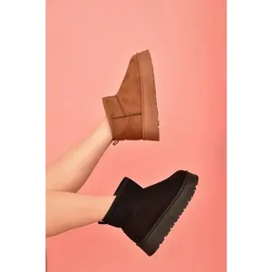 WILD DIVA Suede Round Toe Platform Booties