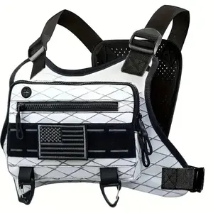 Unisex Chest Bag with Adjustable Shoulder Strap - Multi-Pocket Tactical Backpack, Suitable for Running, Hiking, Fitness, Traveling, Cycling, and Commuting, Lightweight Outdoor Bag, Black/White Fitness Accessories, Compact Storage, Multi-Functional Gear, E