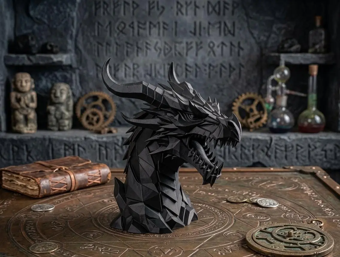 Low Poly Dragon Head Bust