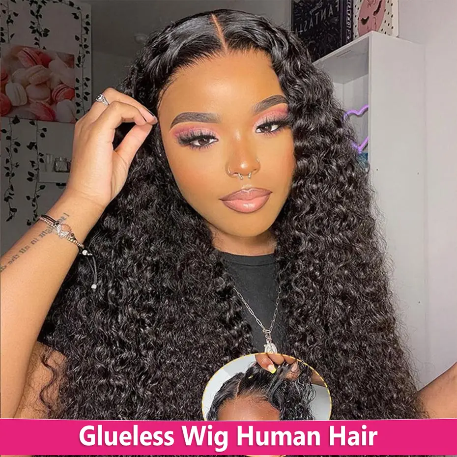 Bling Hair 6x4 Glueless Deep Wave Ready to Wear 5x5 Lace Clousure Wig Real Human Hair Pre Plucked Curly Brazilian Transparent Lace Wigs For Women