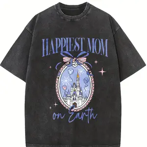 Youth and Adult Magic Kingdom Castle Coquette Bow T-shirt, Happiest Mom On Earth Shirt, Magic Kingdom Mama Tee, Mother's Day Gift For Mom, Magic Kingdomland Family Trip Outfit