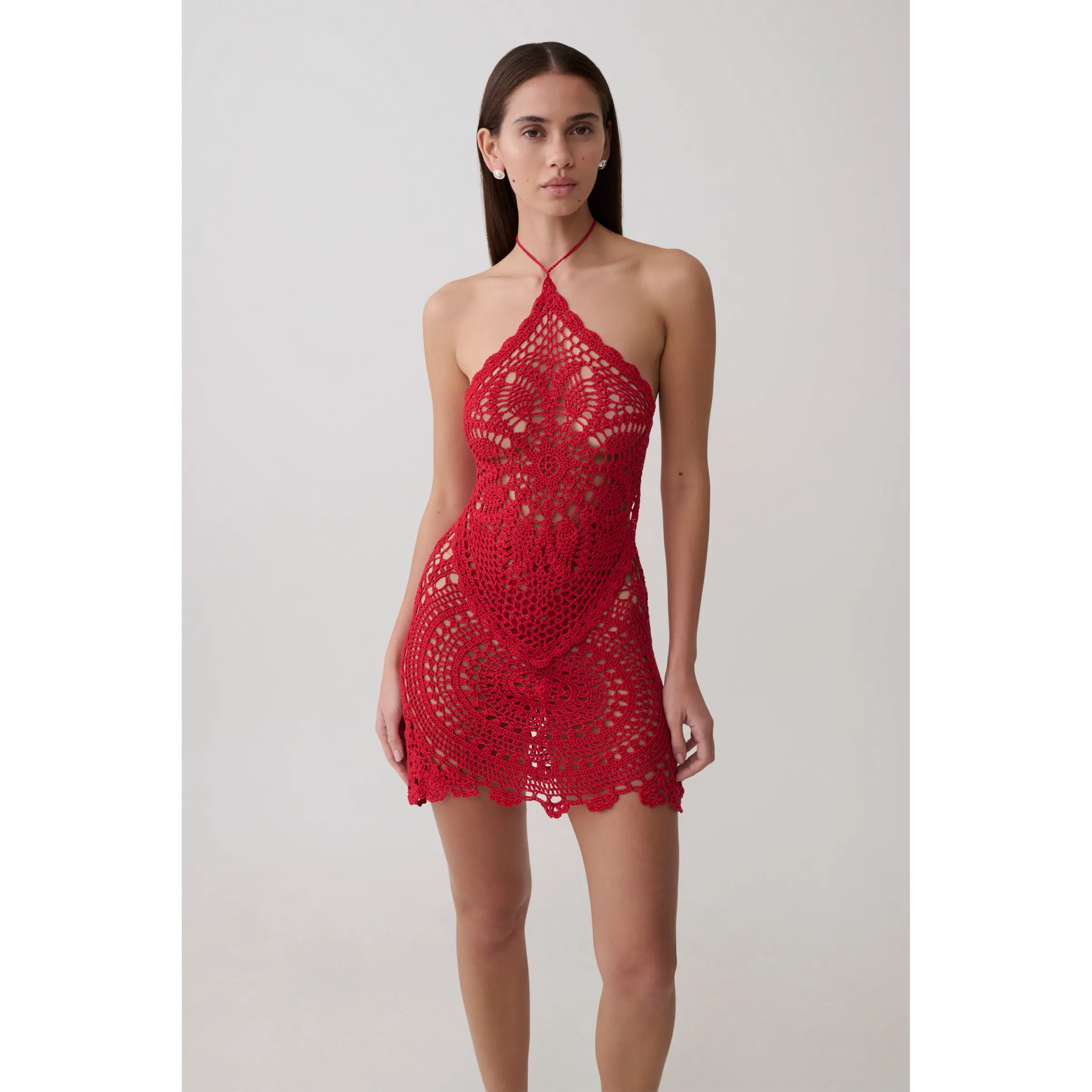 Marvin Crochet Halter Top - Red