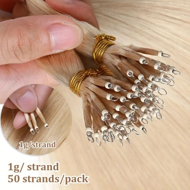 12-28 Inch 100% Remy Human Hair Extensions, Nano Tip Micro Nano Rings Cold Fusion, 50pcs 30g, Thick Smooth No Shedding No Tangle for Women