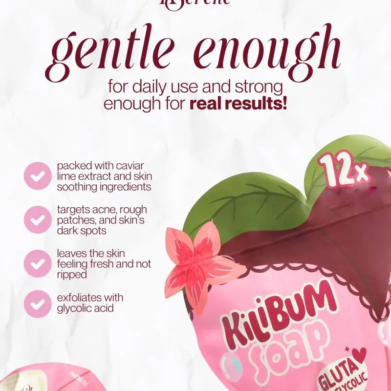 KSerene KiLiBUM Gluta Glycolic Soap 70g x 3 Bars Gentle Exfoliating Bar with Glycolic, Kojic & KSerene KiLiBUM Gluta Glycolic Soap 70g x 3 Bars Gentle Exfoliating Bar with Glycolic, Kojic &