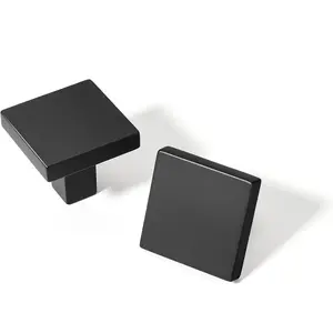Square Solid Cabinet Knob - Matte Black 10 Pack Handles for Kitchen Cabinets, Dresser & Wardrobe Furniture