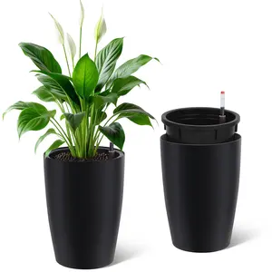 Garvee - Set of 2 Outdoor Plant Pots, 16 Inches Tall, with Integrated Drainage and Water Level Monitor, for Patio, Porch, Living Room, or Office