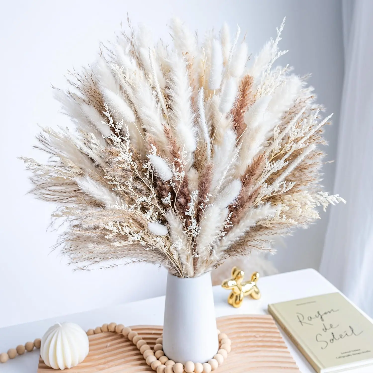 96PCS Natural Dried Pampas Grass Bouquet for Home Decor, Boho Dried Flowers Arrangement, Wedding Centerpieces Living Room & Farmhouse Decorations