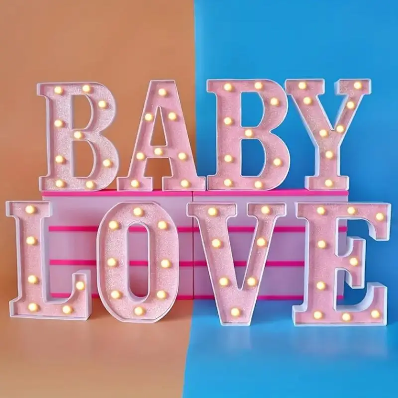 LED Letter Light, 1 Count Battery Powered Night Light (No Battery), Decorative Light for Home, Bar, Wedding, Birthday Party Outdoor Decoration, Decora