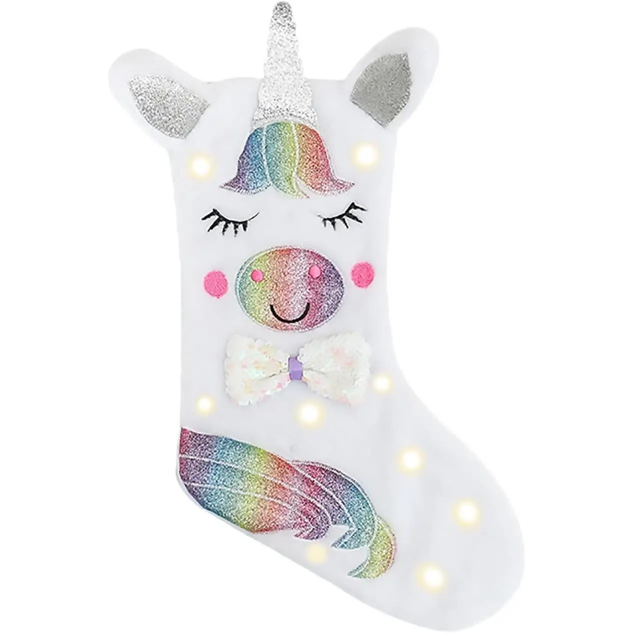 Christmas Stocking with LED Light Unicorn Sparkly Sequins Stockings for Christmas Decoration