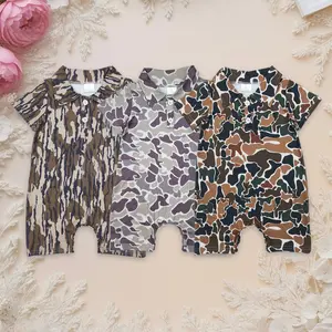 Kids Sibling Baby Infant Boy Short Sleeves Camouflage Polo Button Rompers Casual Bodysuit Clothing