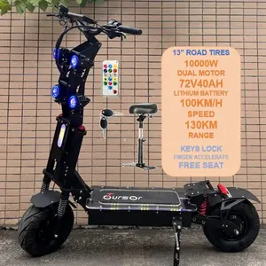10000W 13" Electric Scooter for Adults 72V 60V Dual Motor 100KM/H Speed 130KM Range Oil Braking System Key Lock Throttle Accelerate with Free Seat vacuum tire Commuter High-Power Bike