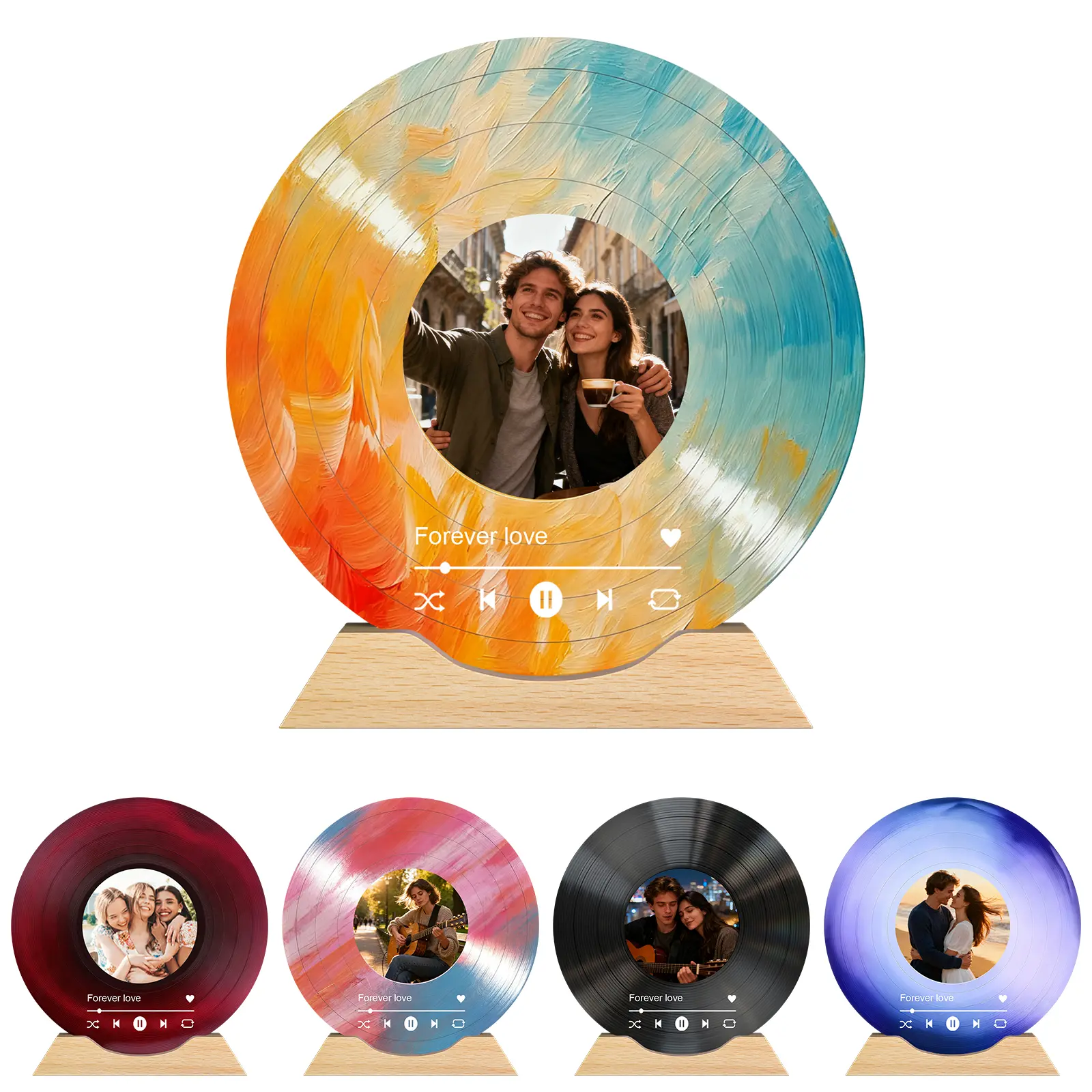[HKZZ.Made] Custom Vinyl Record Spotify Acrylic Music Plaque, Curved Arc Base 5.9/7.9/11.9in, Elegant Wave Design & Ambient LED Lighting, Romantic Personalized Photo Frame, Perfect Gift for Valentine's Day, Proposal, Anniversary & Love Milestones