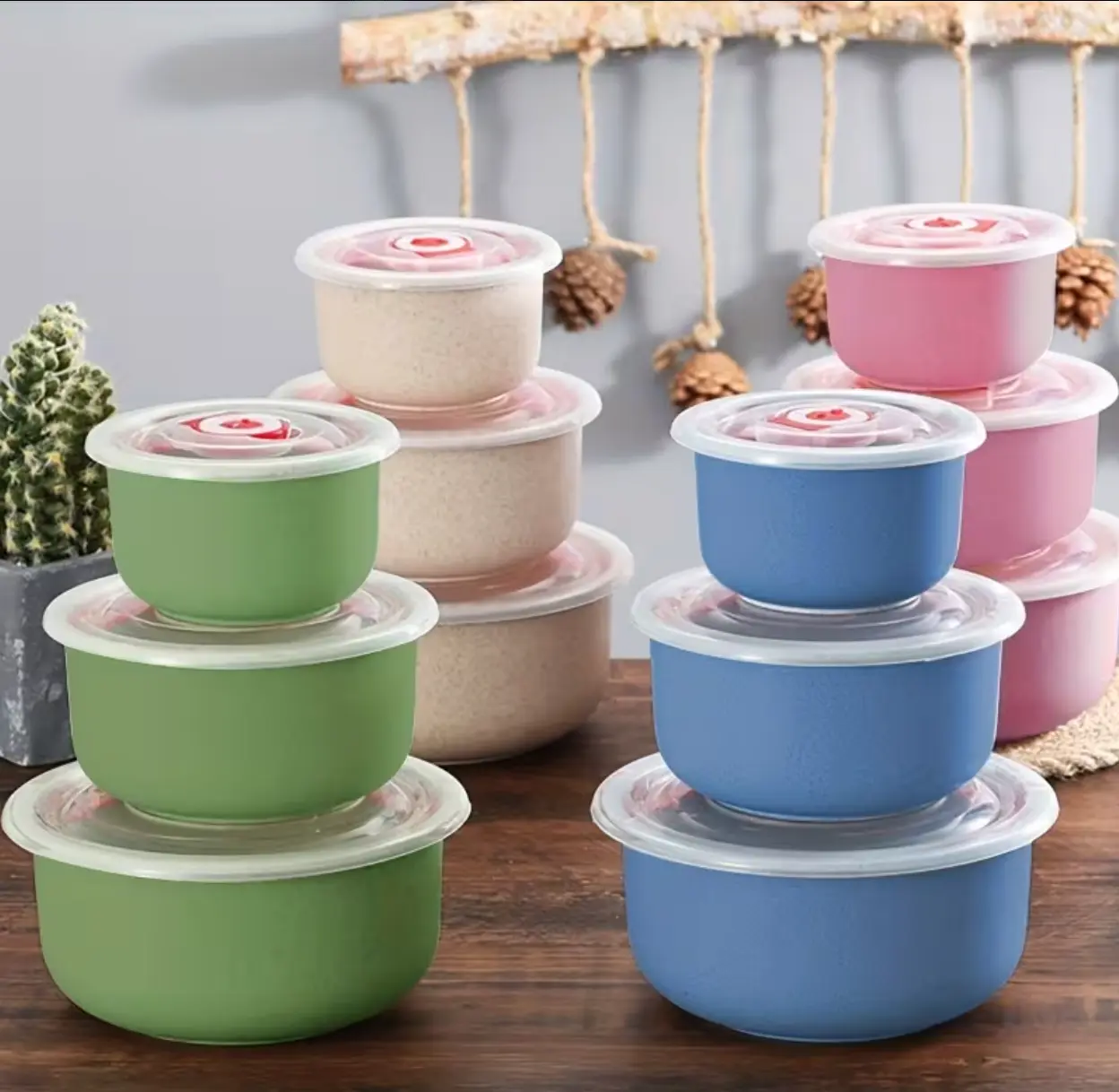6-Piece Wheat Straw Bowl Set Microwaveable Fresh-Keeping for Lunch & Lunch Box Non-BPA Free Tableware Ideal for Outdoor Home Kitchen Use