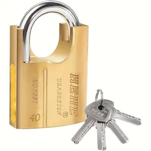 Brass Padlock, High Security Brass Padlock with 4 Keys, Durable Lock for Warehouse, Container, Garage, Shutter, Storage Units, Sheds, Fences