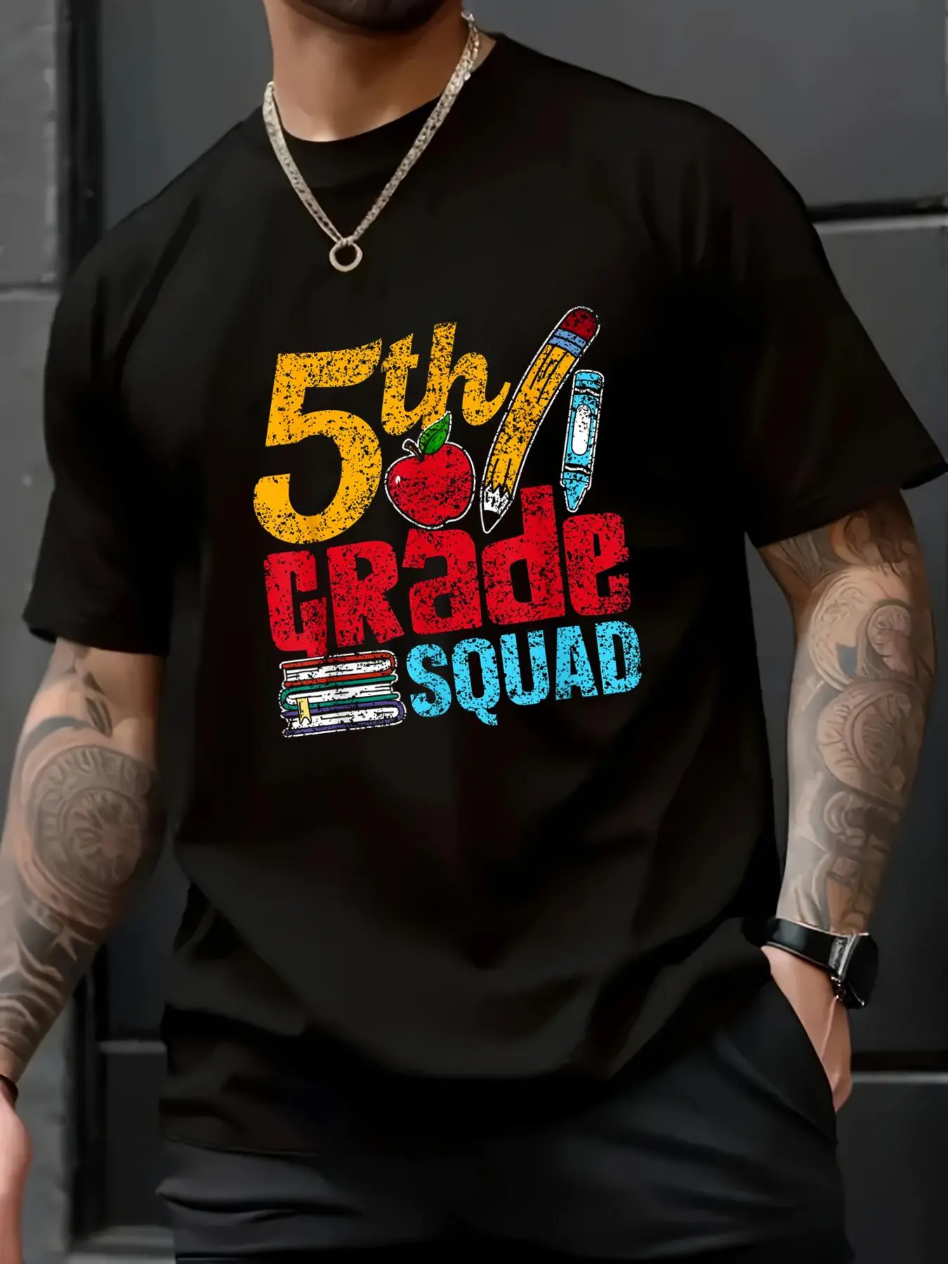 100% Cotton Unisex 5Th Grade Pupil Kids Teacher Back To School 5 Five T-Shirt, Cotton Summer Men's Short Sleeve Tops T-Shirt