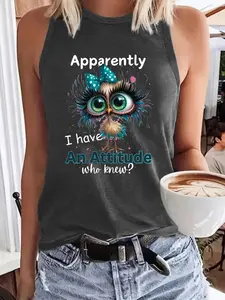 Women's Casual Loose-Fitting Tank Top, Butterfly Pattern, Blue Bow Design, Breathable Fabric, Summer Fashion, Womenswear