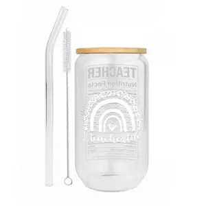 Clear Glass Coffee Cup with Lid, 1 Count Portable Summer Drinking Cup with Straw, Party Gifts for Teacher, Beverage Bottles, Summer Essentials, Drinkware, Reusable Bottled Cup, Mom Tumbler, Water Bottle Straw