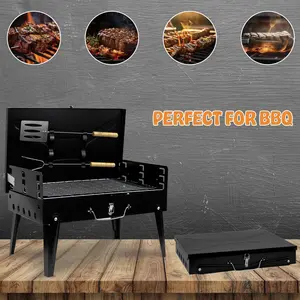 Portable Charcoal Grill, Foldable Design Adjustable Height Barbecue Grill with Accessories, Ideal for 3-5 People Summer BBQ