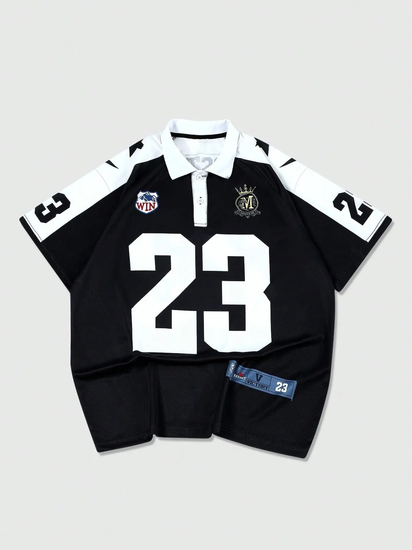 Retro Blockcore Number 23 Graphic Polo Jersey - Oversized Streetwear Shirt with Contrast Collar & Patchwork Detail for Men/Women Unisex Y2K Aesthetic Casual Sporty Look Sportswear Clothing