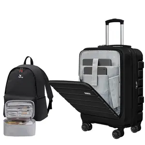 KEYTANG Luggage 20 Inch Carry on Expandable Spinner Suitcase Front Pocket with travel Backpack and Cosmetic Makeup Bag