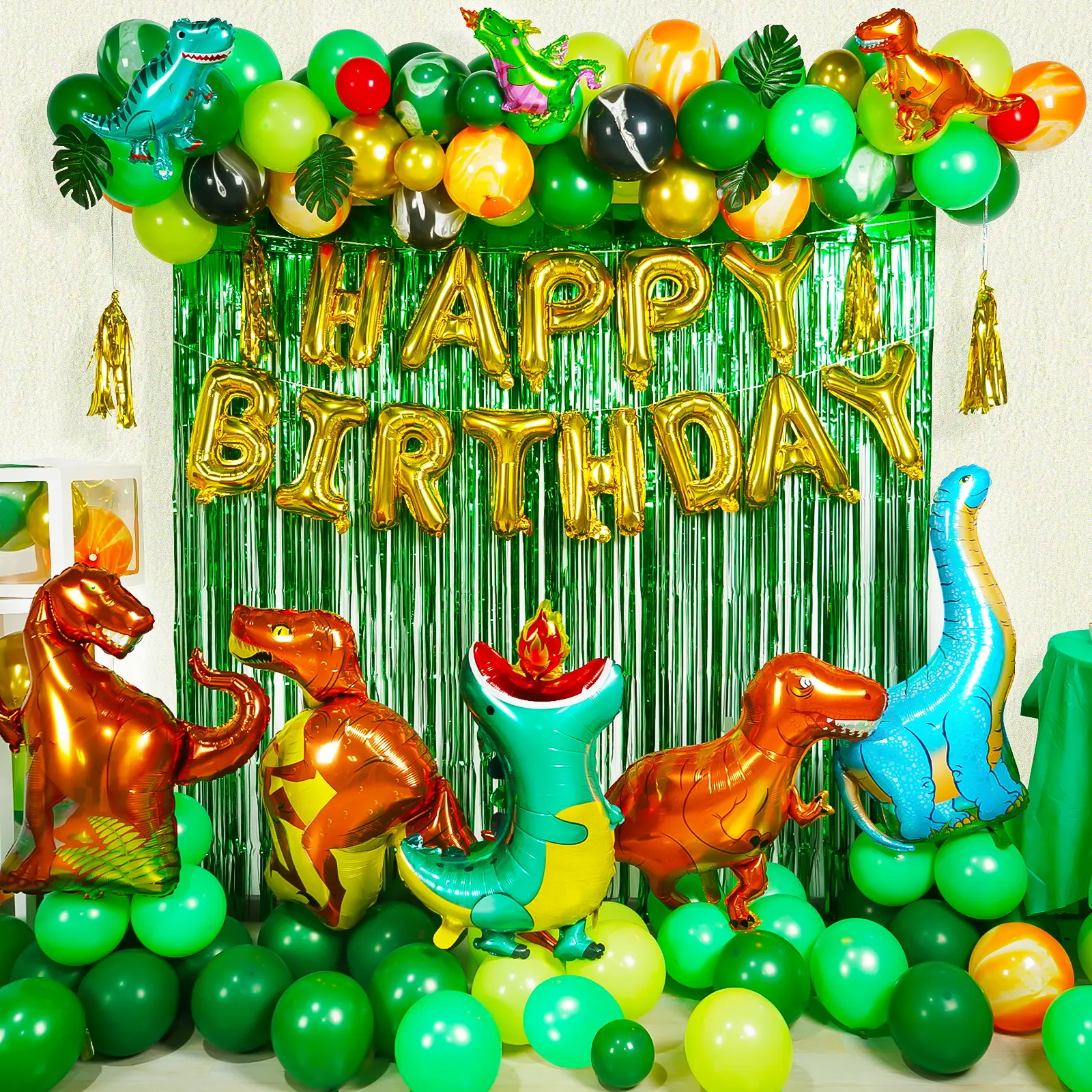 Dinosaur Theme Birthday Party Decorations Green Dino Party Decor for Boys Kids 3-12 Year Old Celebration