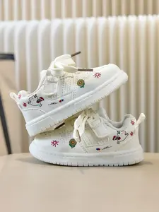 2026 Spring Kids Two-Color Hand-Drawn Sneakers, Girl's Velcro Breathable Casual Shoes, Soft Sole Anti-Slip Toddler Footwear, Nonslip Trainers