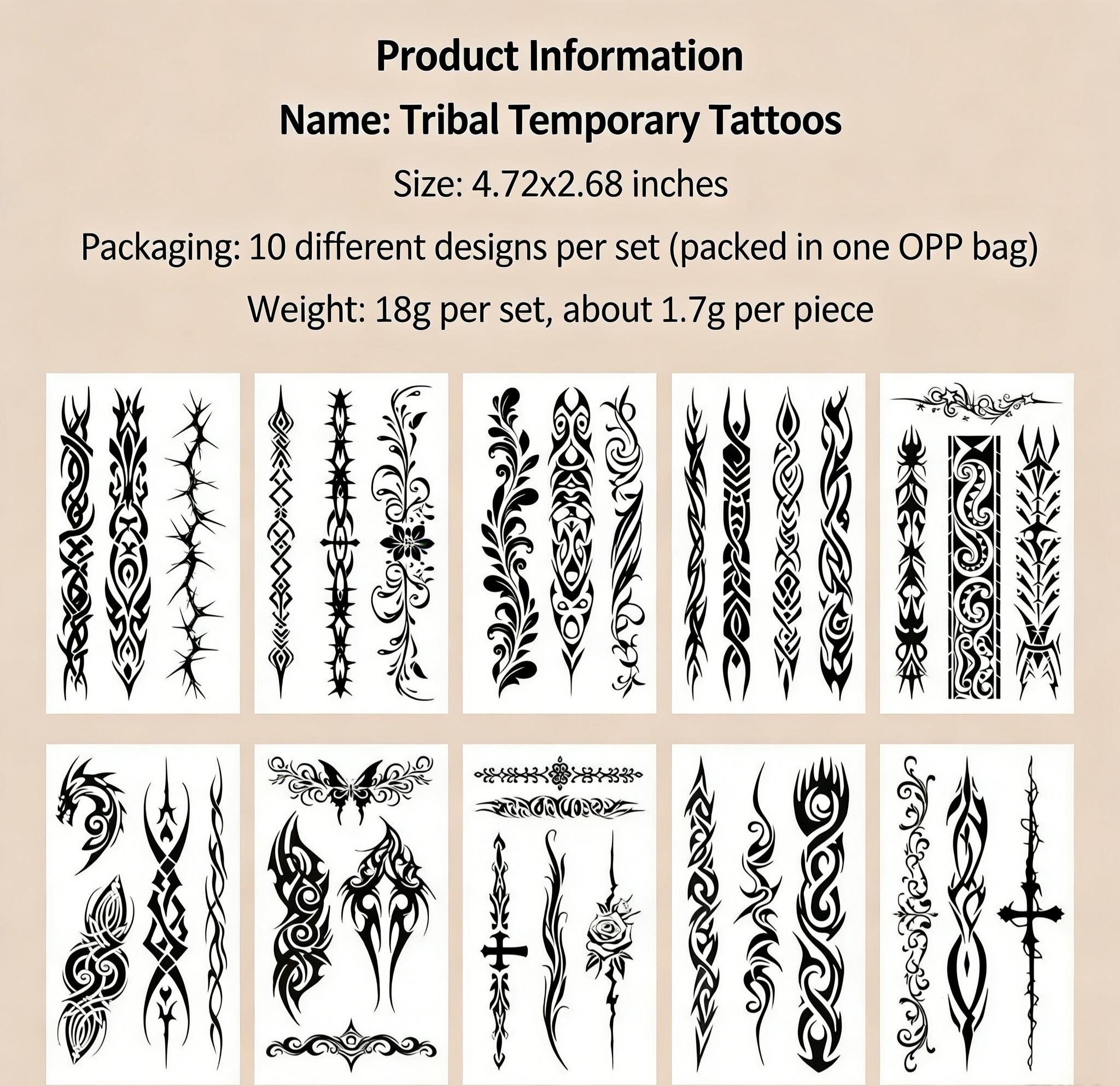 Cool, Dark-Themed Black-and-White Tribal Rune Symbol Totem Tattoo Stickers – Realistic Semi-Permanent Waterproof Tattoos